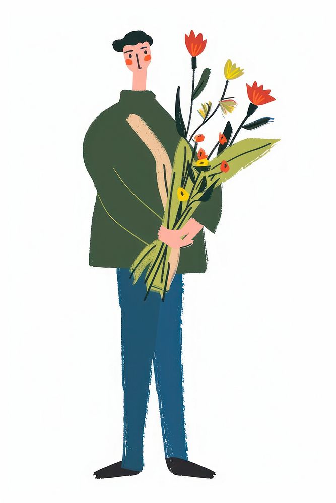 Man holding flowers person gardening graphics.