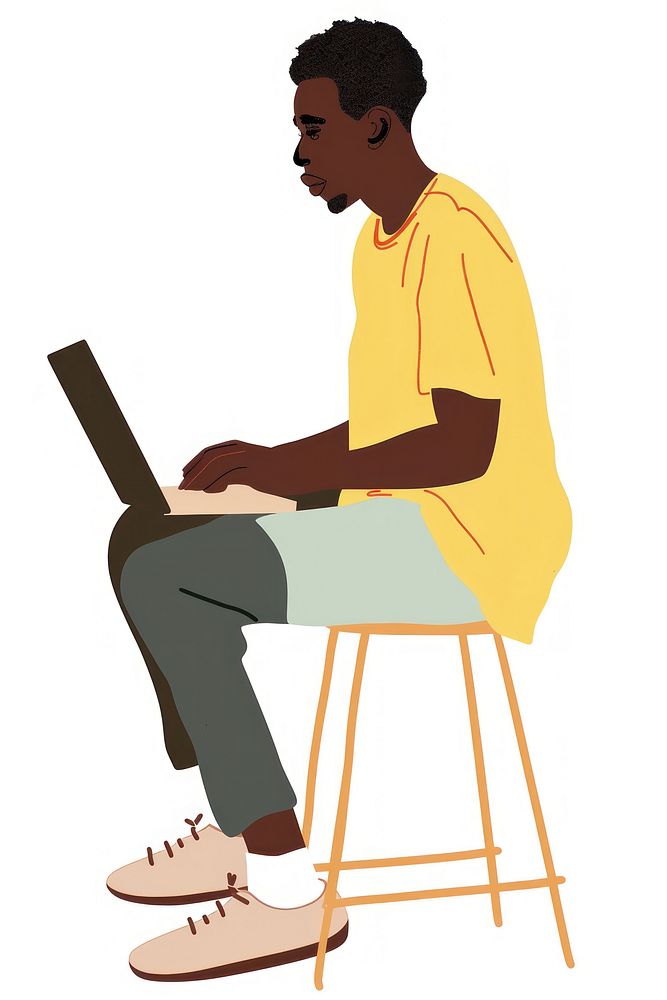 Black man working with laptop person furniture sitting.