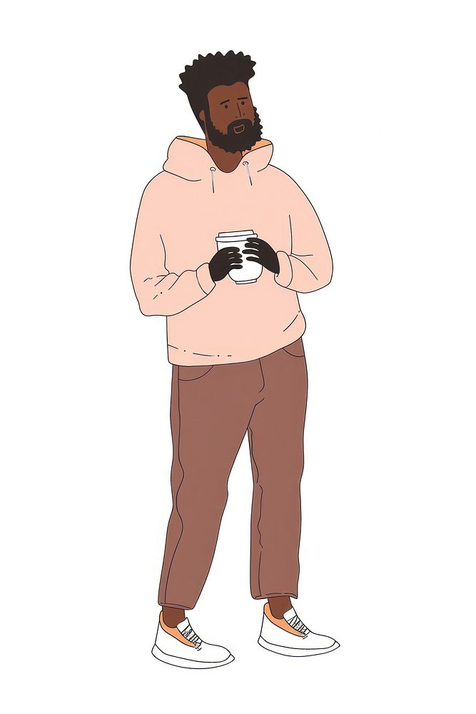 Black man holding a cofee cup person electronics illustrated.