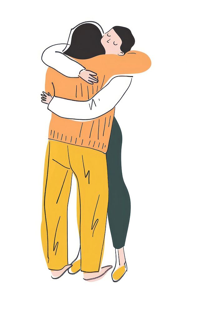 Couple huging person illustrated hugging.