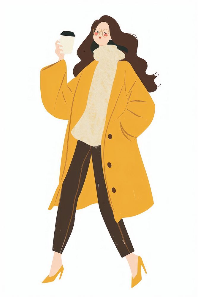 Woman holding a coffee cup person clothing overcoat.