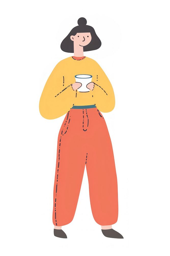 Woman holding a coffee cup cartoon person clothing.