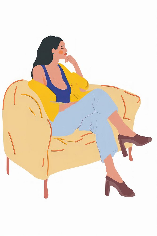 Woman sitting on sofa person furniture armchair.