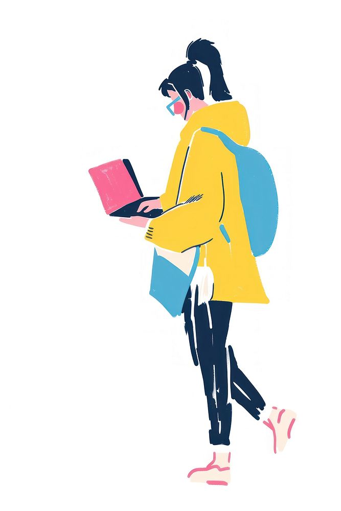 Woman with laptop person clothing apparel.
