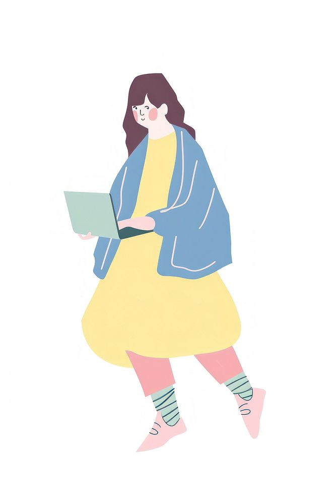 Woman with laptop person illustrated clothing.