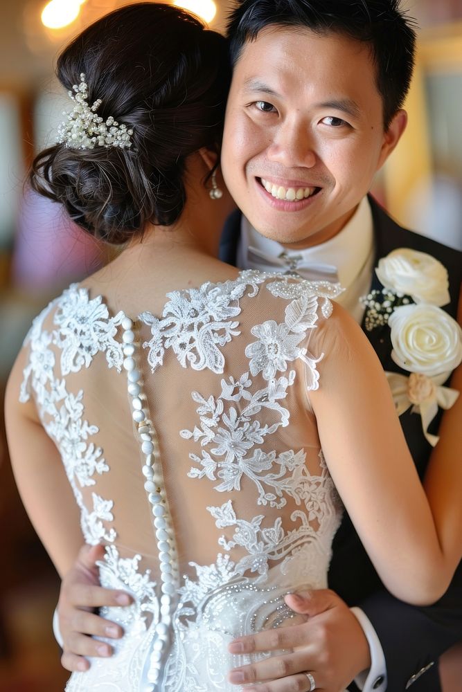 South East Asian couple portrait wedding dress.