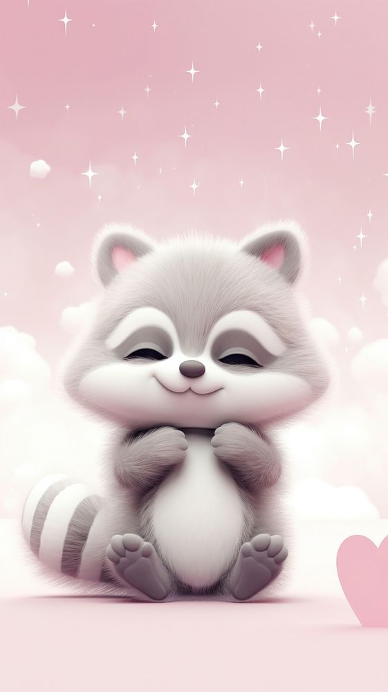 Baby raccoon dreamy wallpaper cartoon wildlife animal.