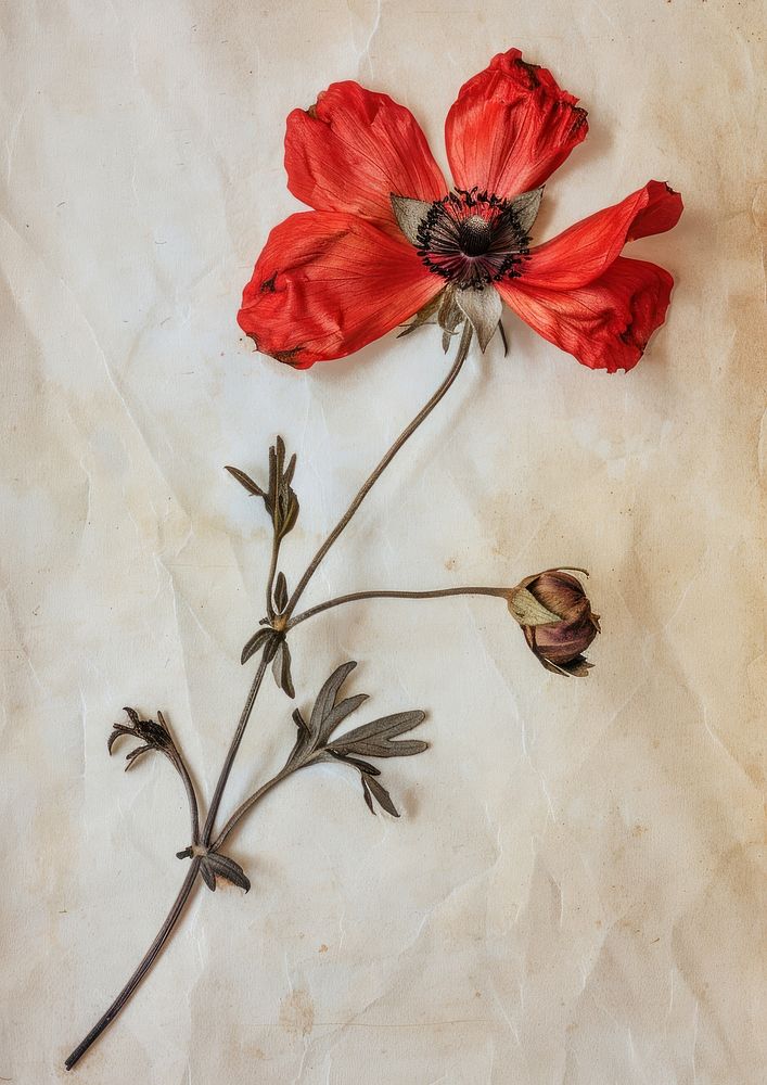 Real Pressed a red flower geranium blossom anemone.