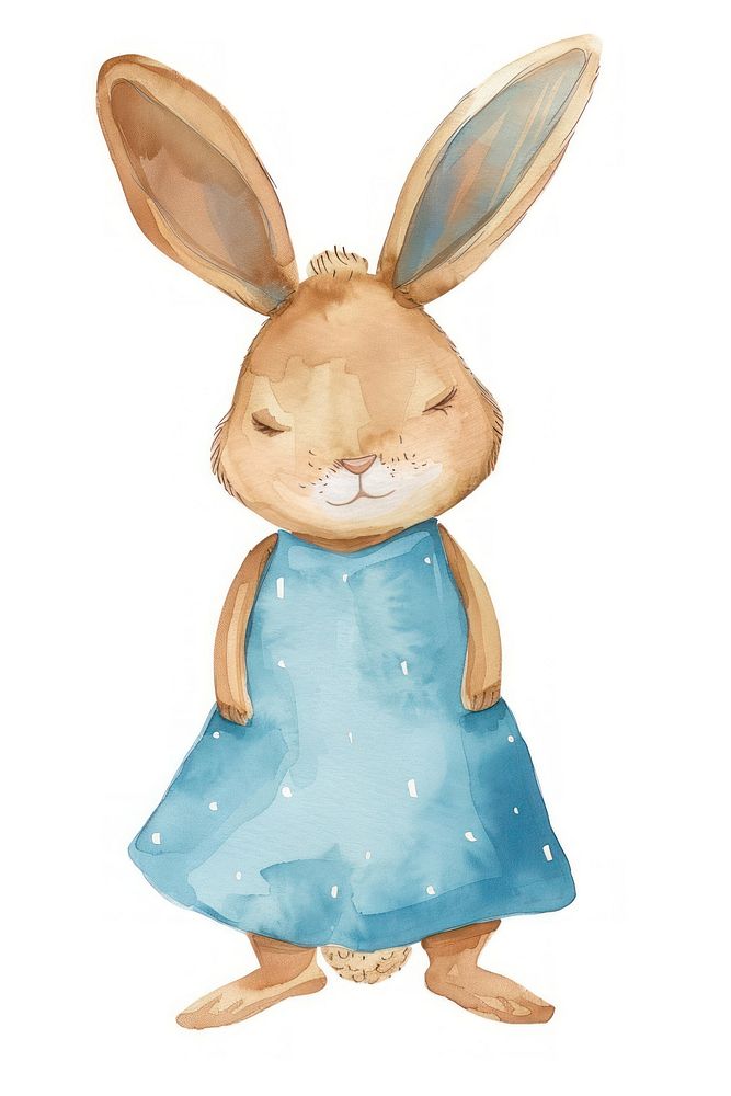 Baby rabbit wearing a blue dress figurine person animal.