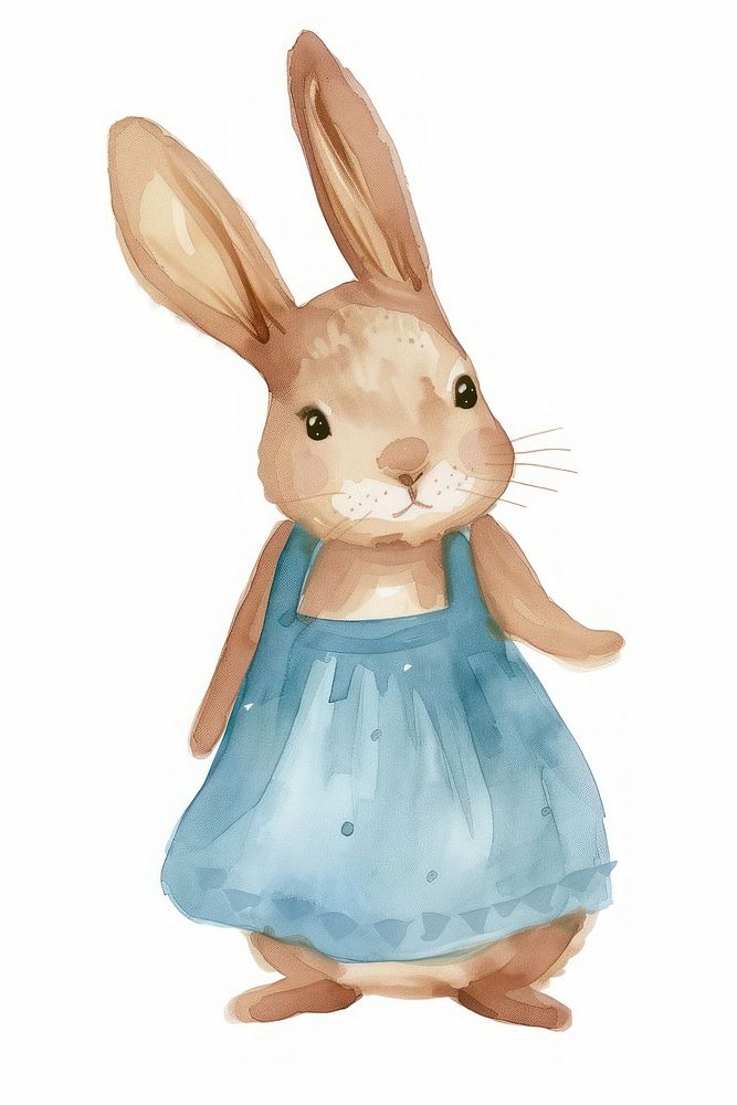 Baby rabbit wearing a blue dress animal mammal person.