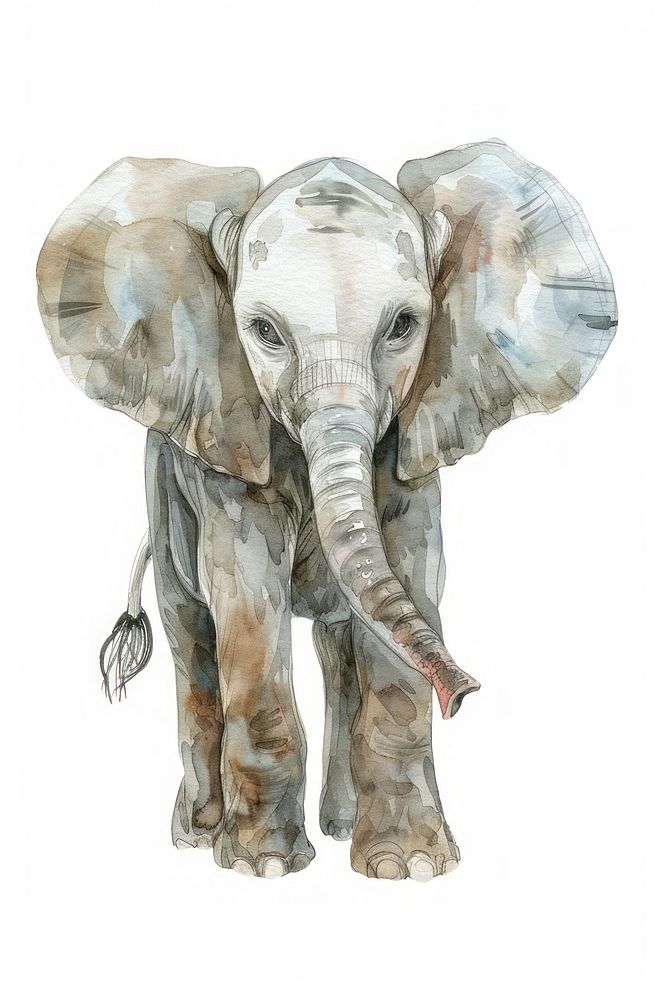 Baby elephant illustrated wildlife drawing.