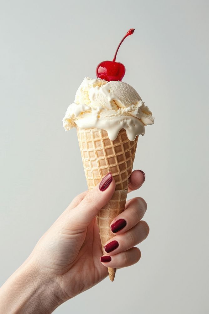Ice cream scoop on a cone dessert creme food.