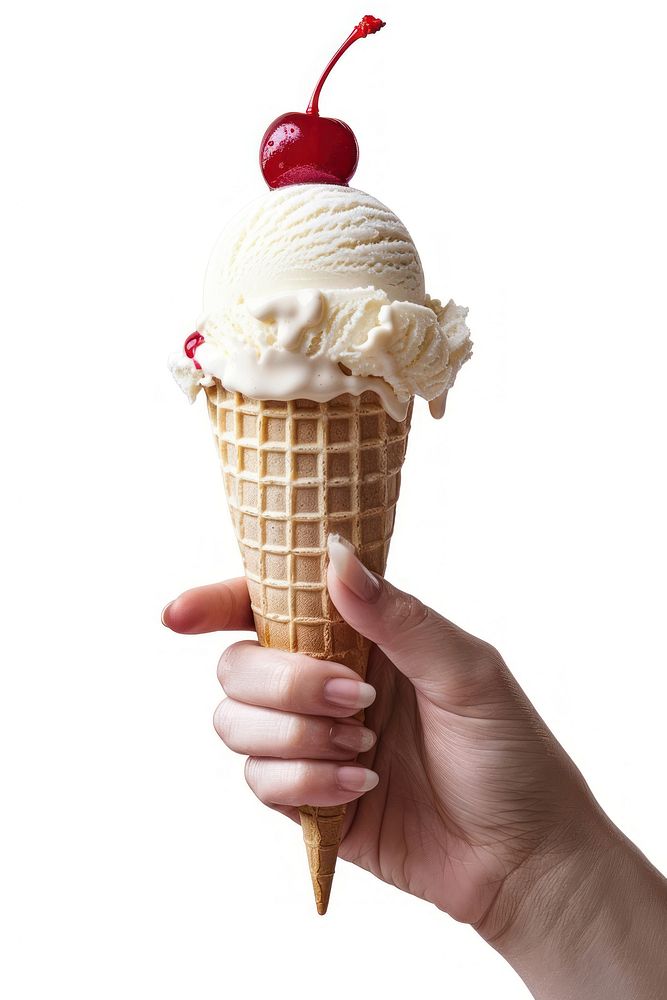 Ice cream scoop on a cone dessert creme food.