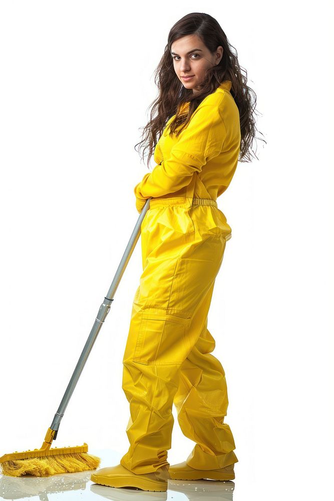 Women cleaner clothing raincoat cleaning.