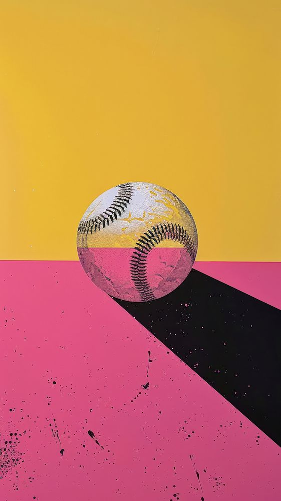 Silkscreen on paper of a baseball softball sphere sports.