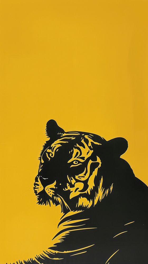 Silkscreen on paper of a tiger wildlife panther leopard.