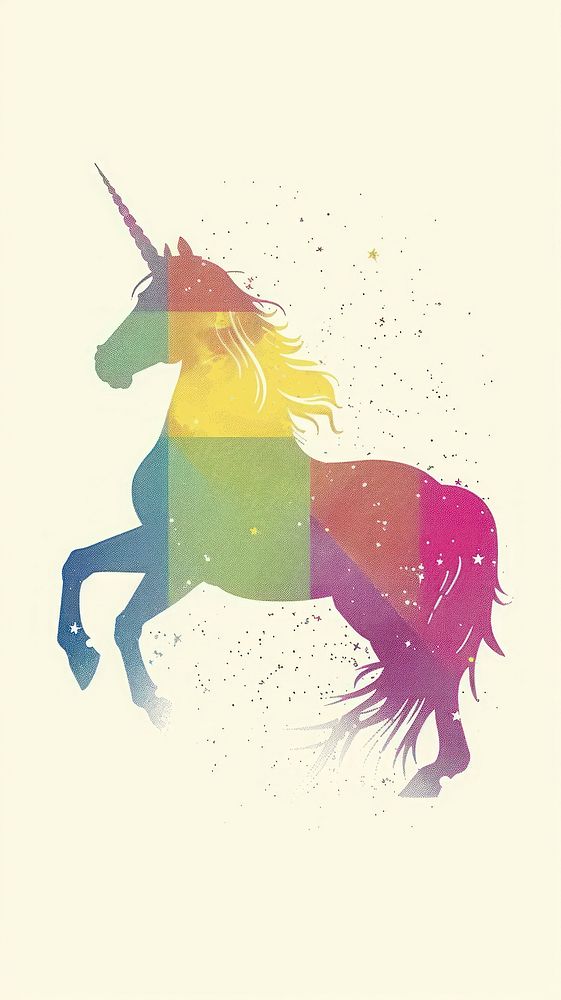 Silkscreen on paper of an unicorn graphics painting person.
