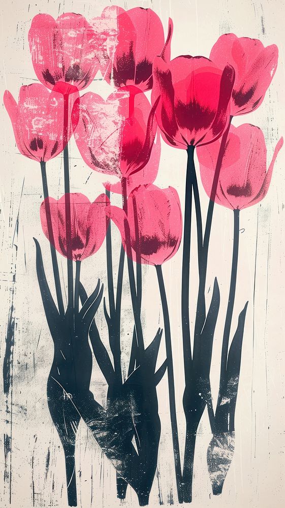 Romantic tulips painting blossom balloon.