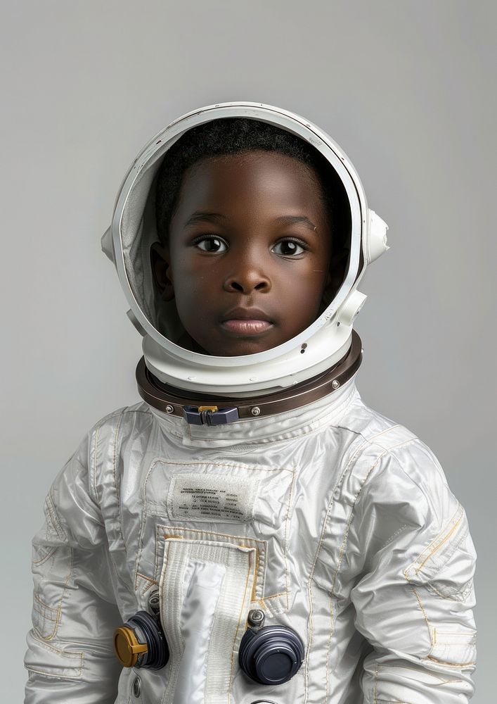 African american child wearing astronaut suit person human head.