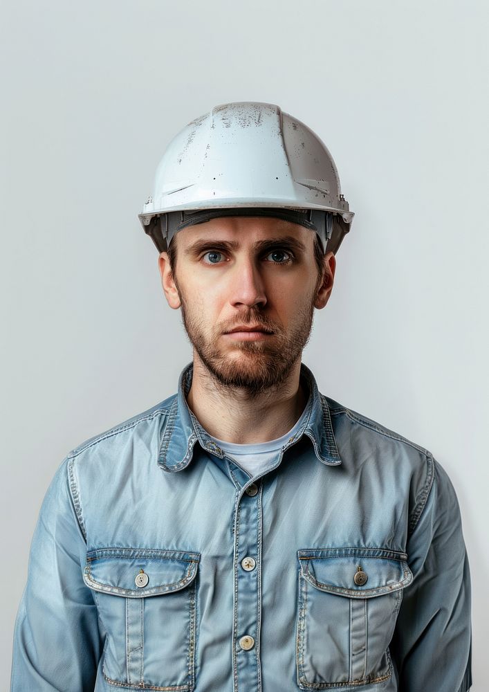 Professional builder man clothing apparel hardhat.