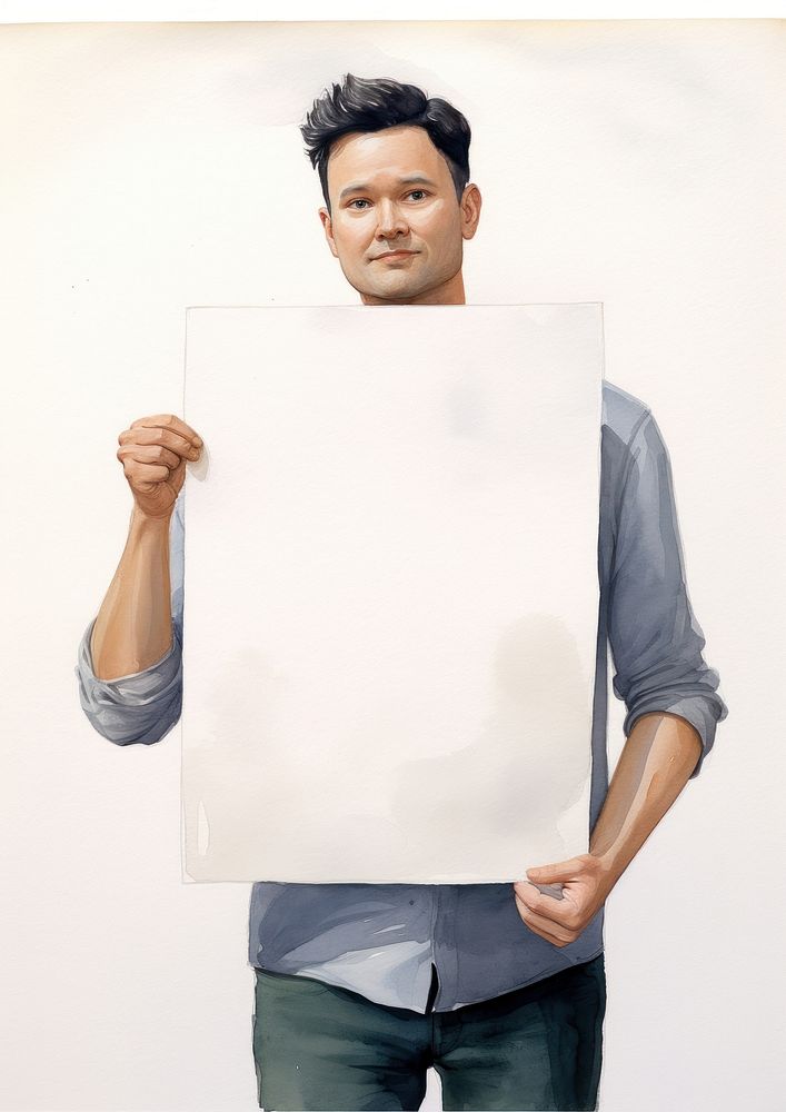 Man holding blank notice board portrait person photography.