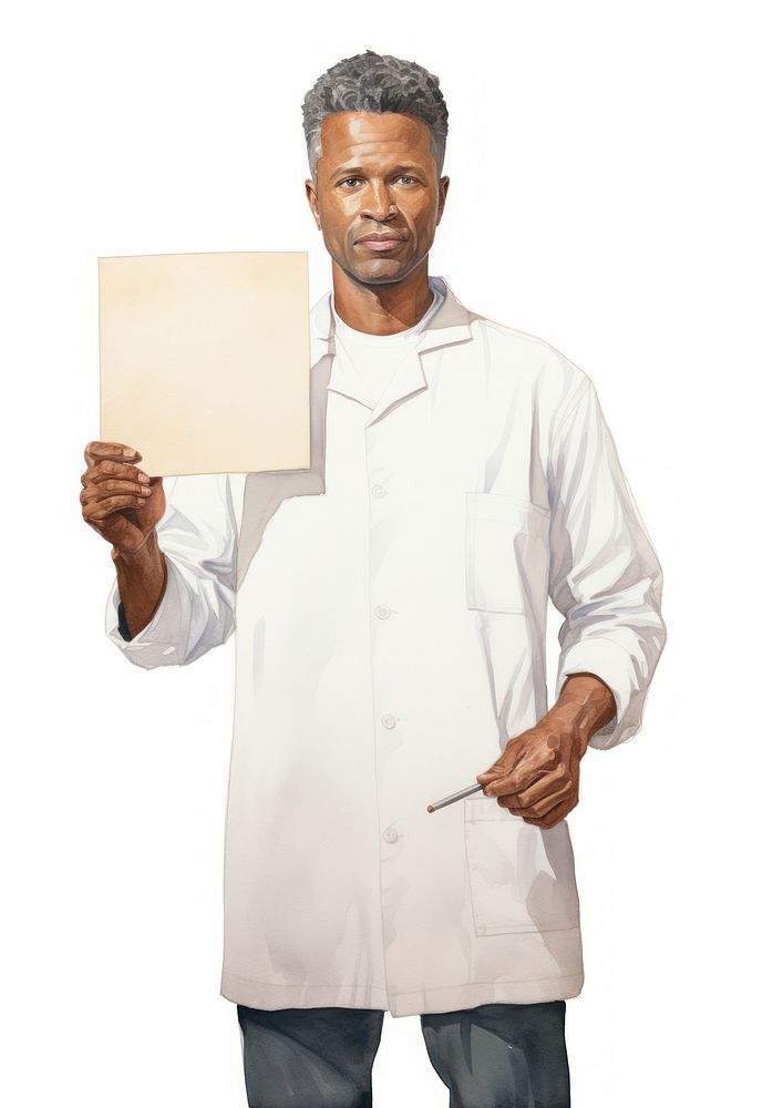Doctor holding blank board person clothing apparel.