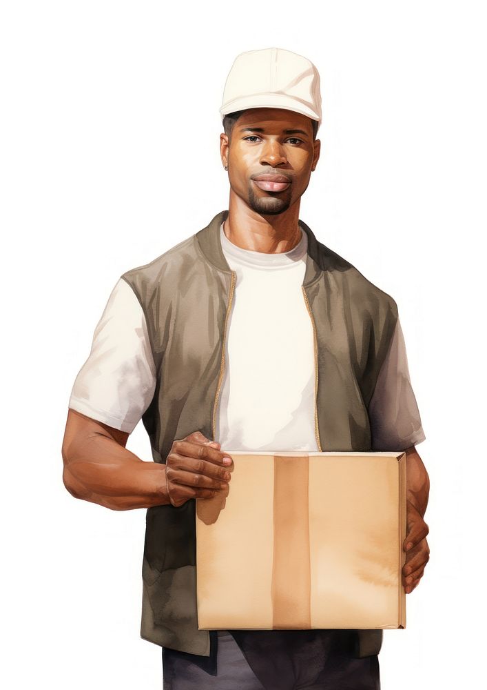 Messenger holding blank board person cardboard package.