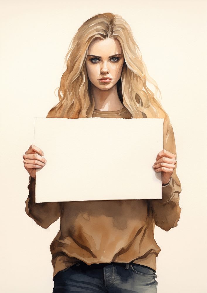 Woman holding blank notice board portrait person photography.