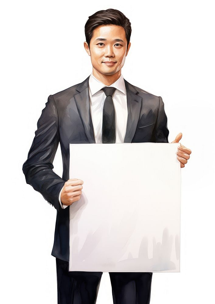 Businessman holding blank notice board portrait person accessories.