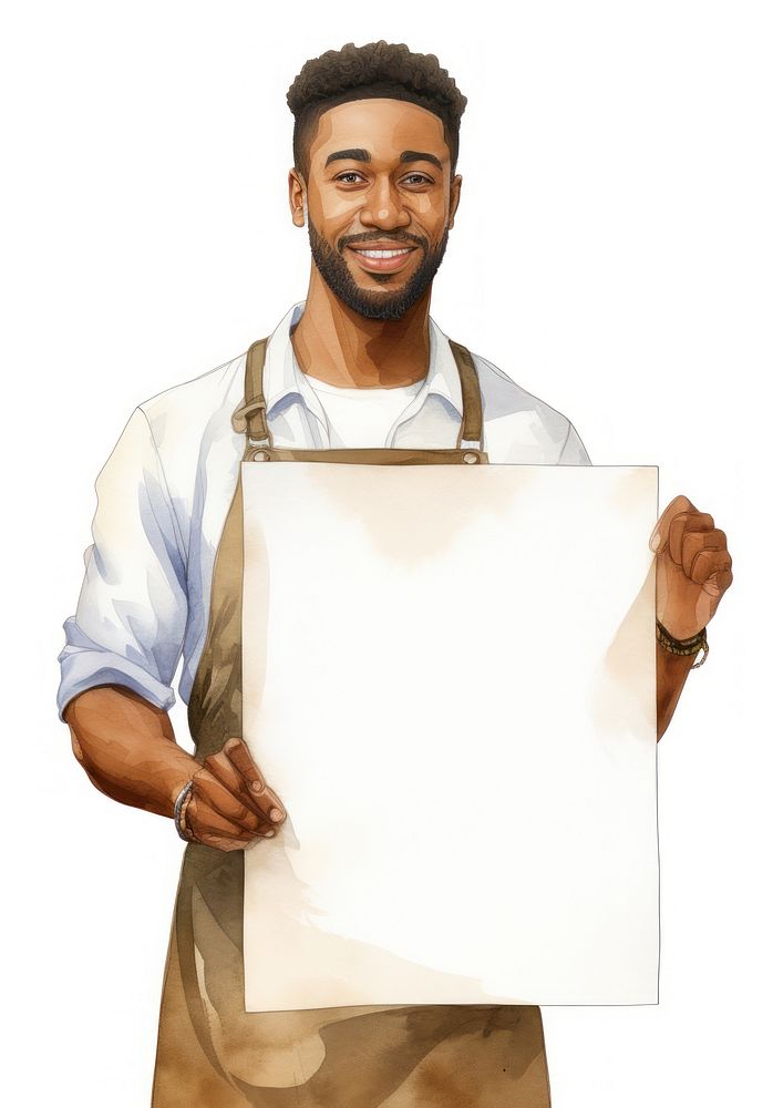 Barista holding blank notice board portrait person photography.