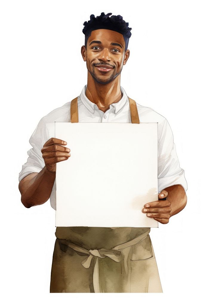 Barista holding blank notice board portrait person clapperboard.