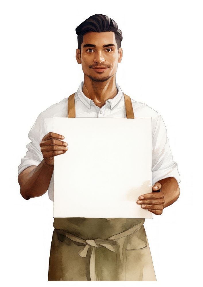 Barista holding blank notice board person clapperboard accessories.