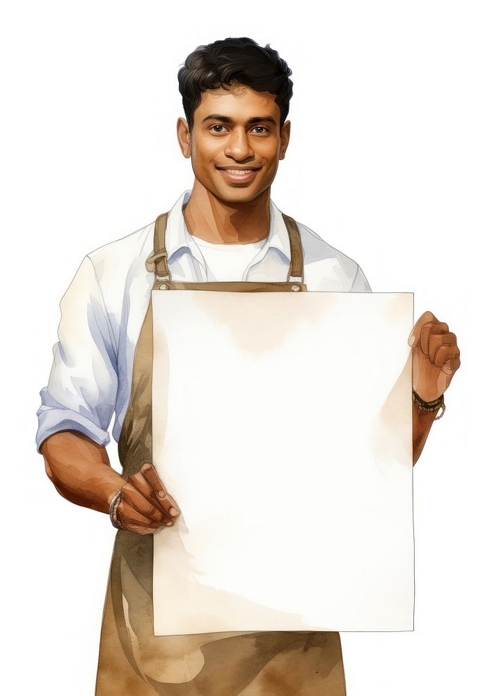 Barista holding blank notice board portrait person photography.