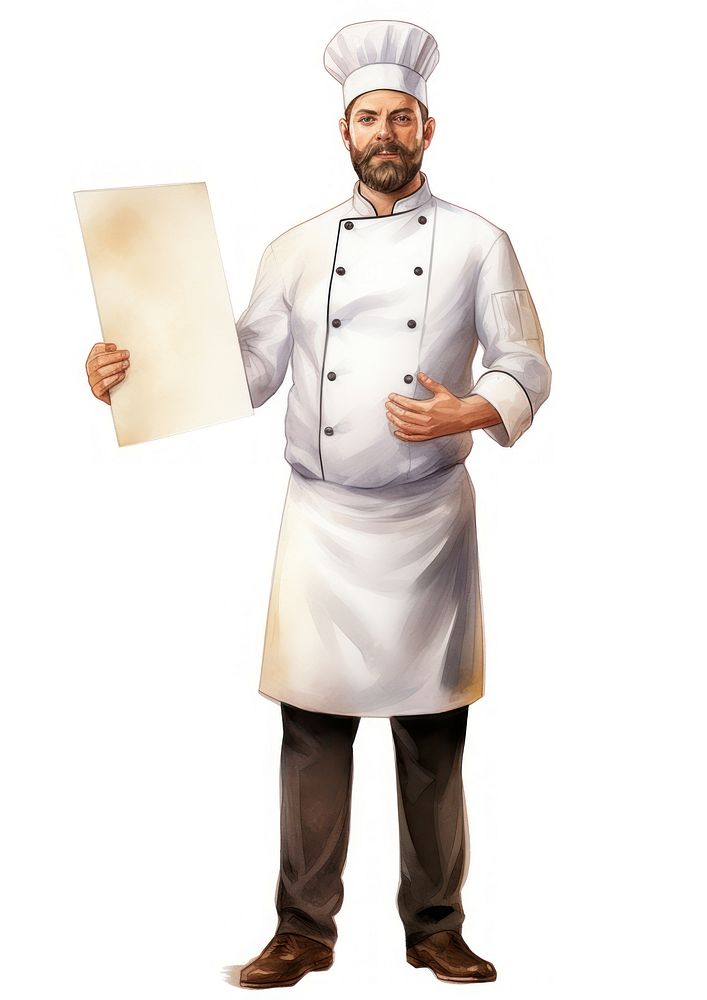 Chef holding blank notice board person people clothing.