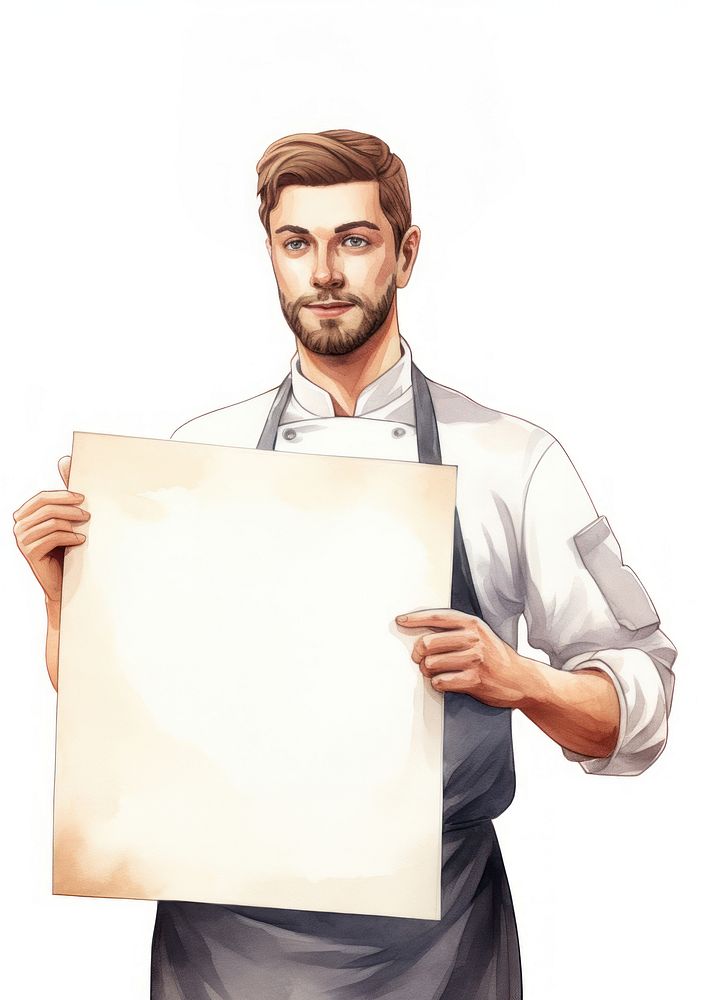 Chef holding blank notice board portrait person photography.