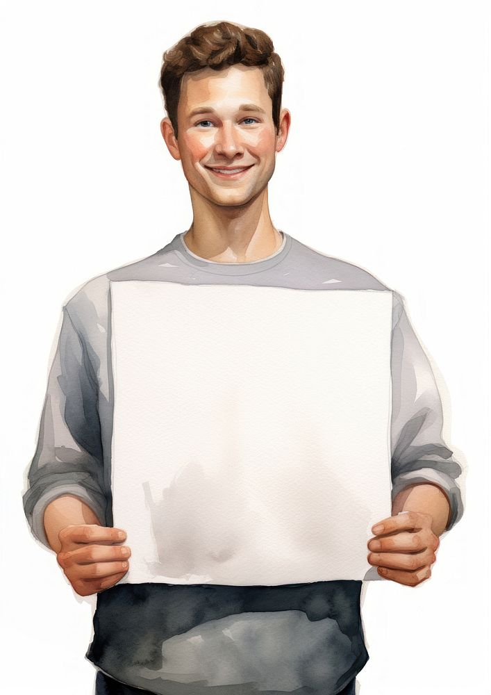 Man holding blank notice board portrait person happy.