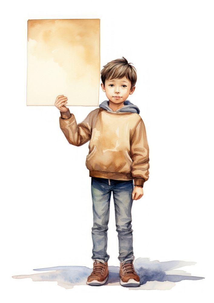 Kid holding notice board portrait photography clothing.