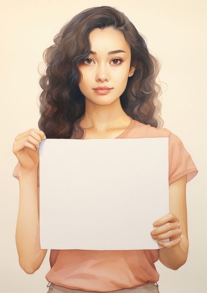Woman holding blank notice board portrait person photography.