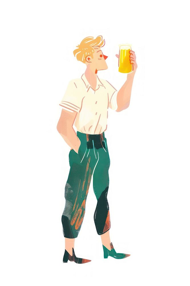 Man drink beer cartoon person clothing.