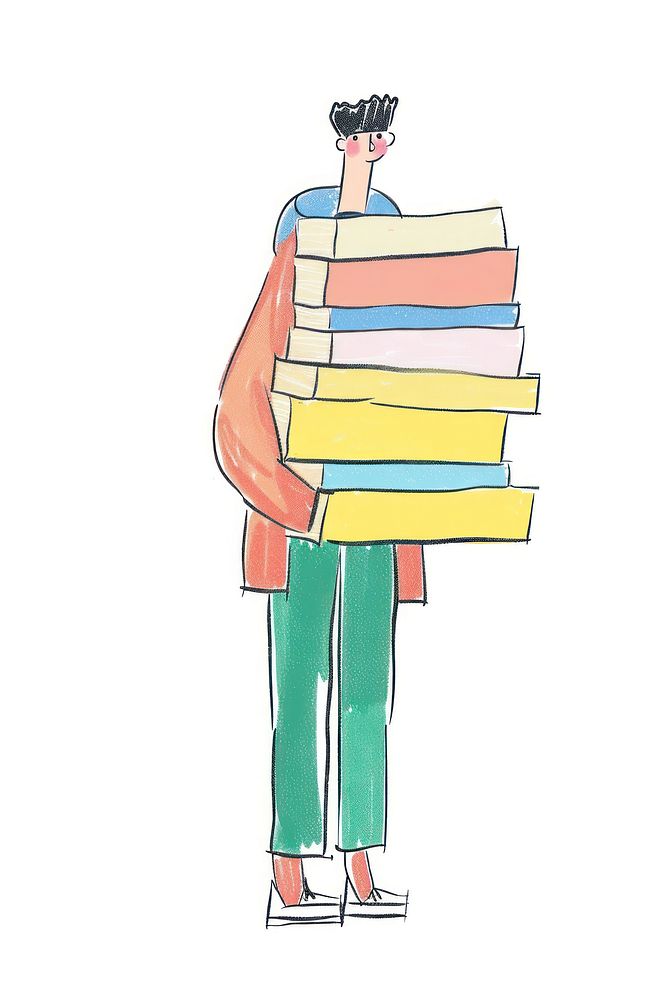 Man holding books person illustrated publication.