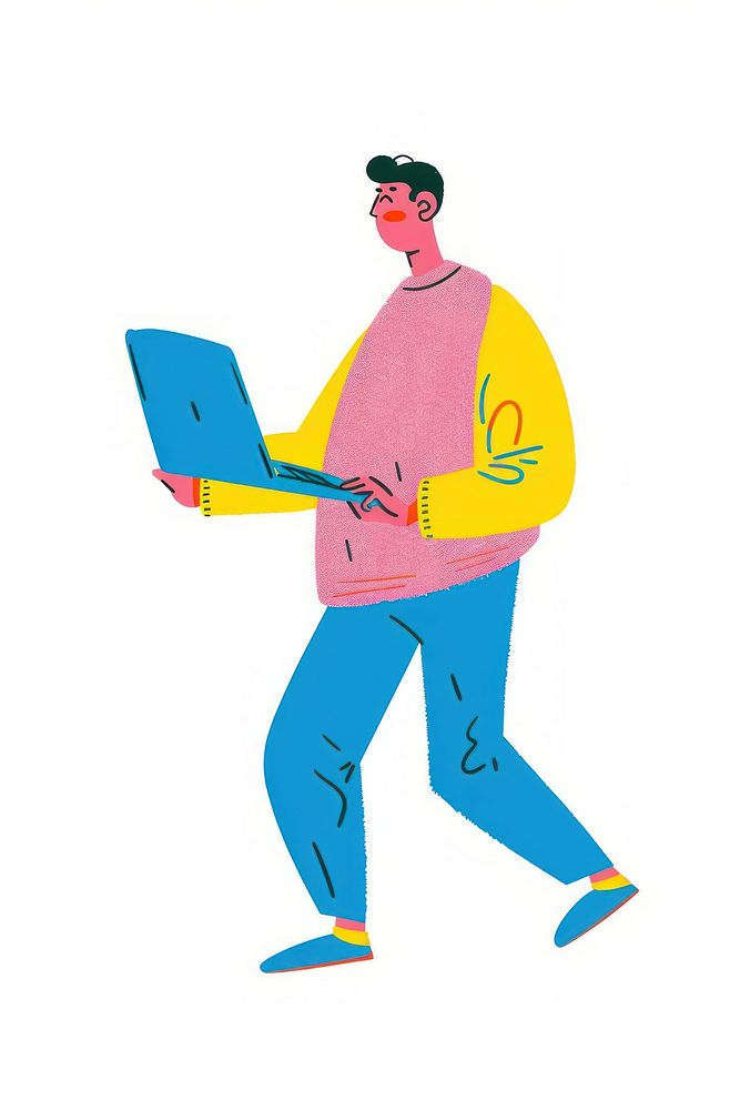 Man holding laptop cartoon person illustrated.