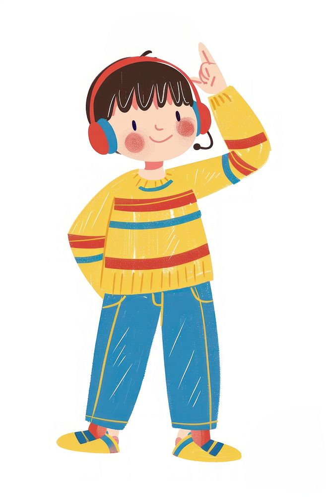 Boy listen music with headphone person human baby.