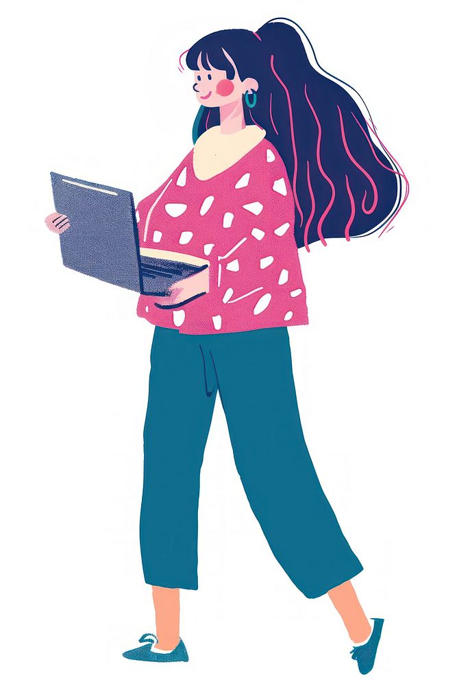 Woman holding laptop cartoon person publication.