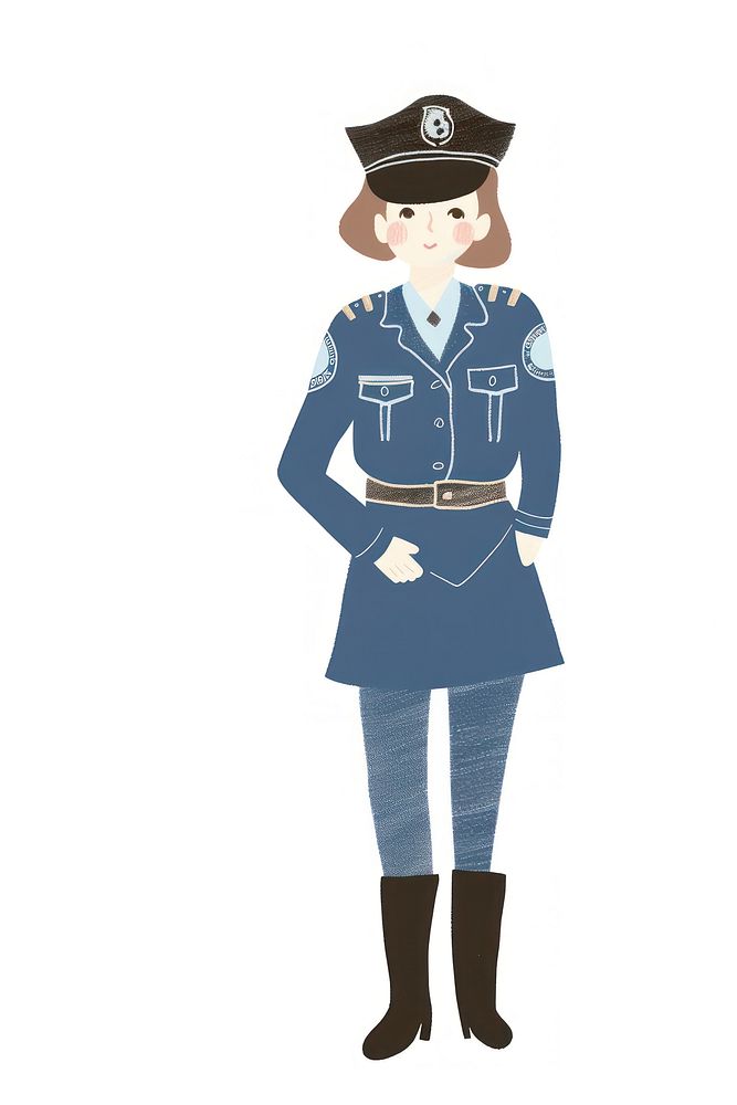 Woman wearing uniform police person clothing overcoat.