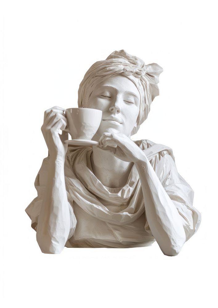 Greek sculpture drink coffee porcelain pottery person.