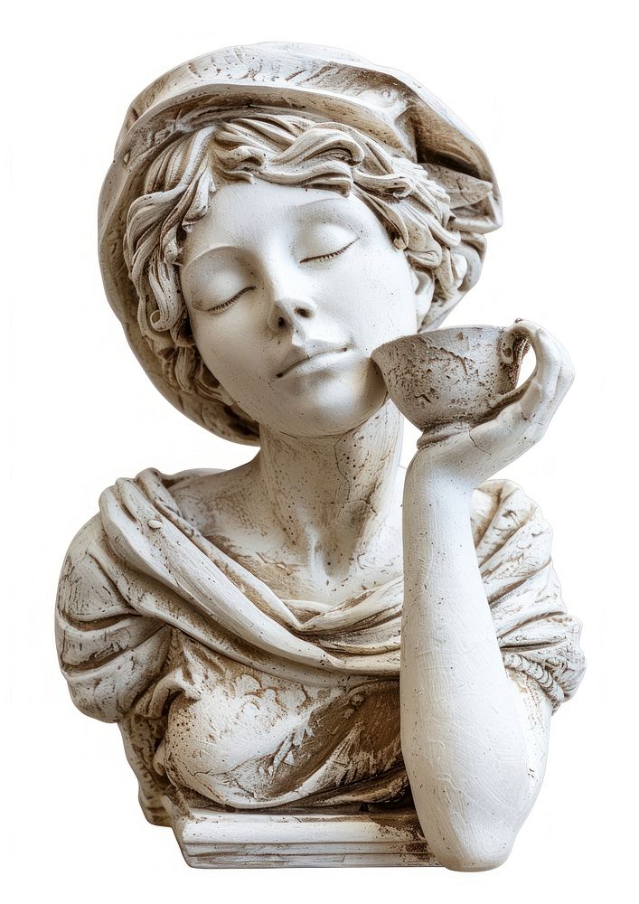 Greek sculpture drink coffee figurine person statue.