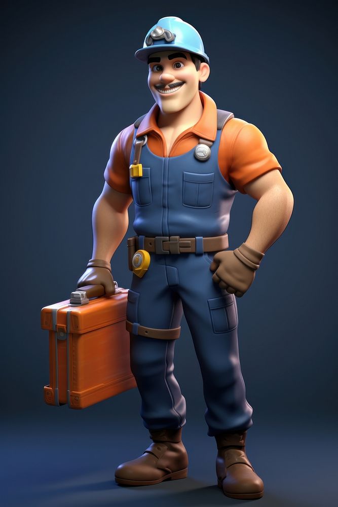 3D character of a plumber clothing apparel hardhat.
