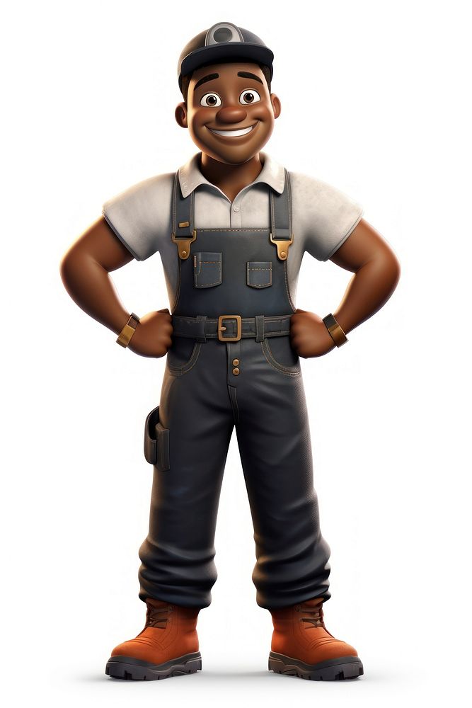 3d render character of a black plumber figurine clothing apparel.