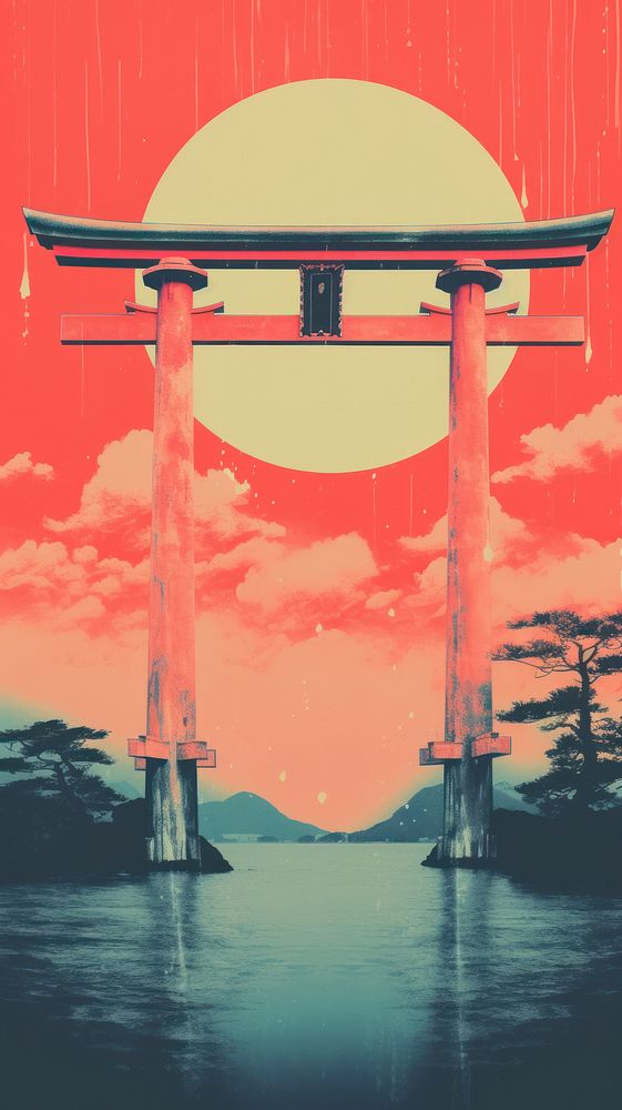 Torii gate with Risograph outdoors nature torii.
