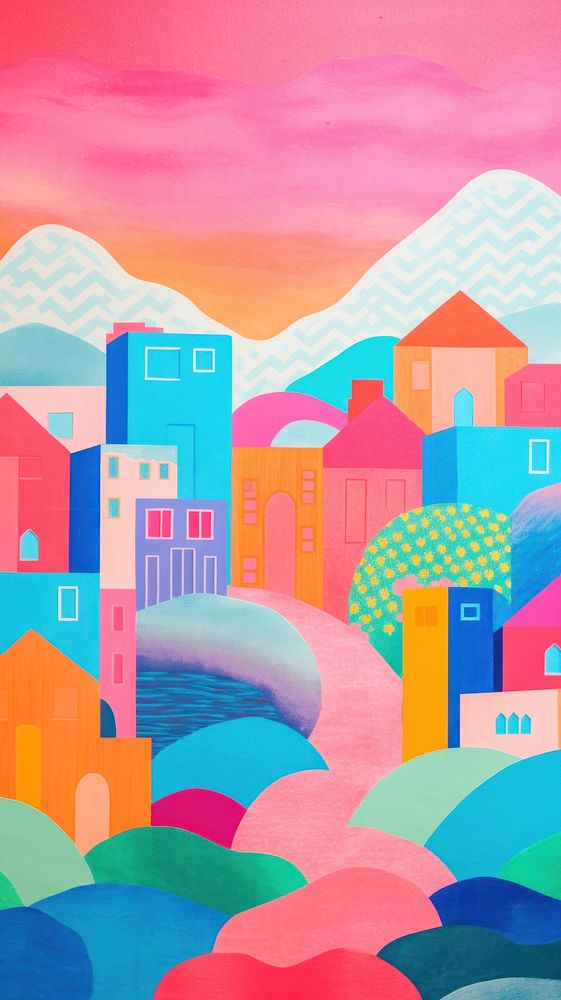 Village with Risograph landscape painting wall.